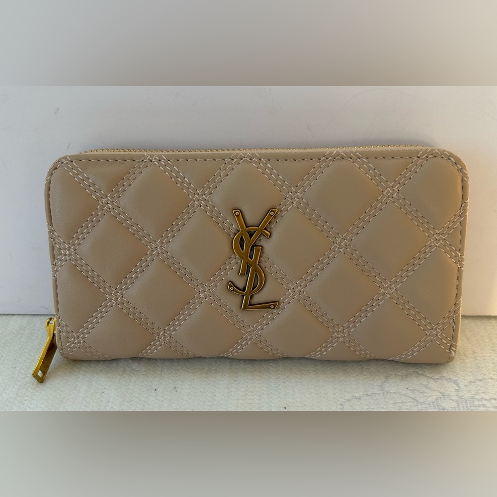 Beige Quilted Leather Wallet